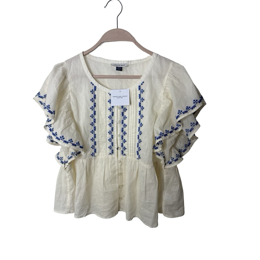 American Eagle Short-sleeve embroidered blouse size small new